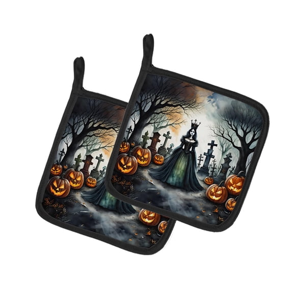 Evil Queen Spooky Halloween Pair of Pot Holders 7.5 in x 7.5 in