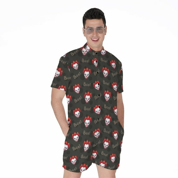 Evil Scary Clown Pattern Short Sleeve Men'S Rompers Casual Summer Jumpsuits Outfit