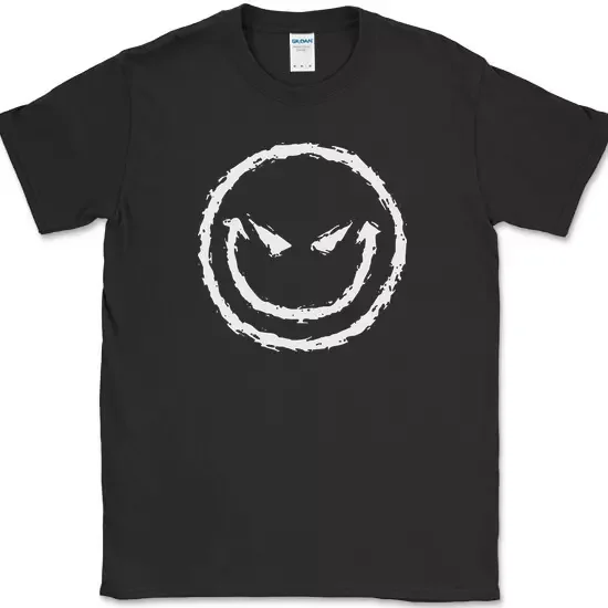 Evil Smiley Face T-Shirt Funny Rebel Biker Dj Club Tee