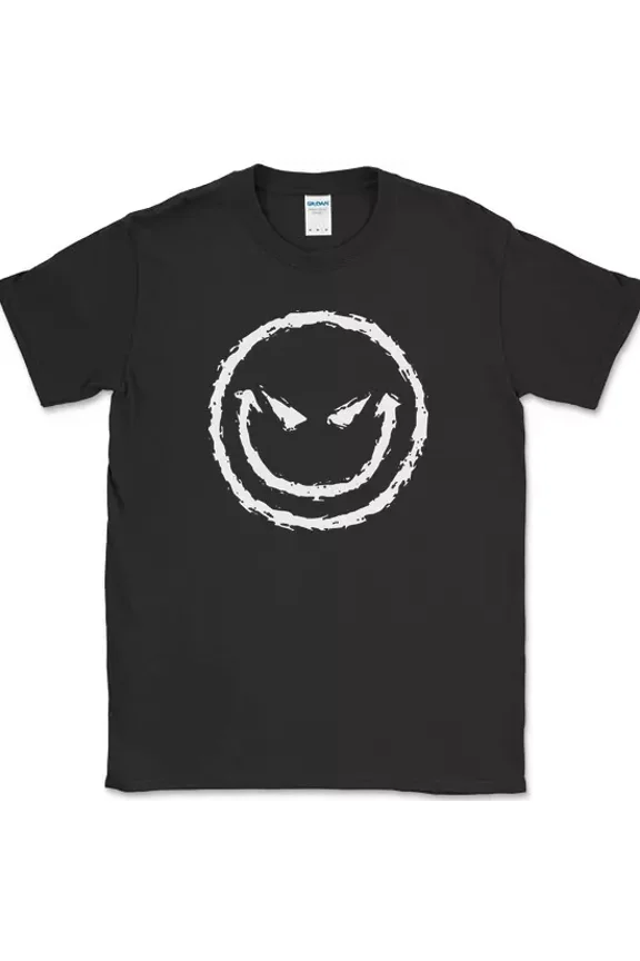 Evil Smiley Face T-Shirt Funny Rebel Biker Dj Club Tee