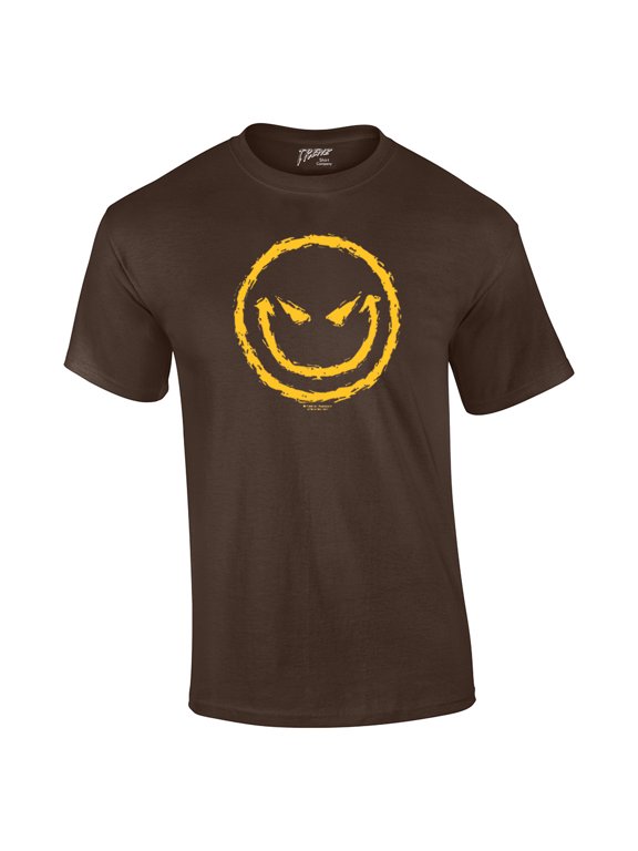Evil Smiling Face With Yellow Devilish Smile Cool Retro Sarcastic Grin Funny Novelty T-shirt-Brown-XXXL