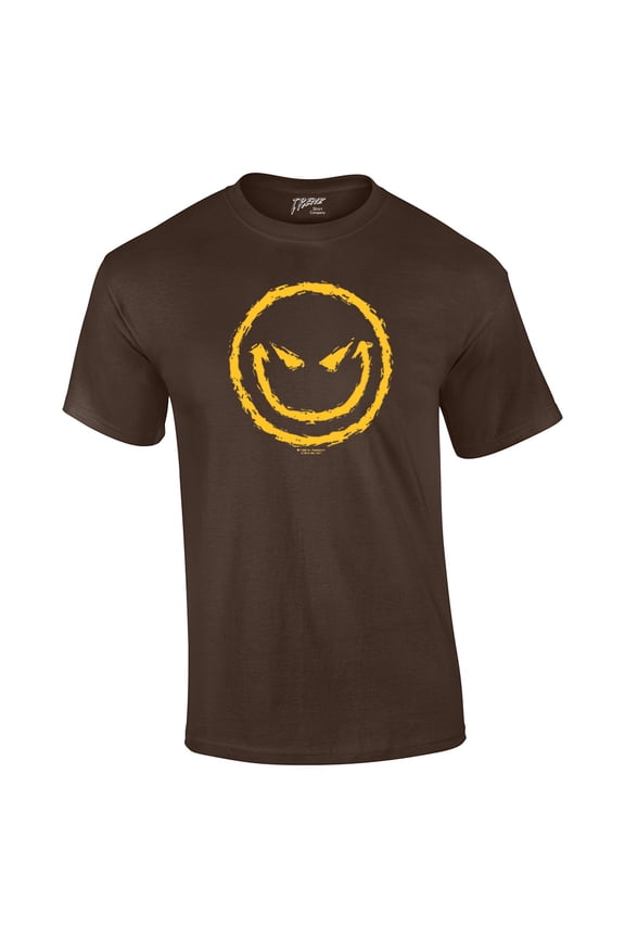 Evil Smiling Face With Yellow Devilish Smile Cool Retro Sarcastic Grin Funny Novelty T-shirt-Brown-XXXL