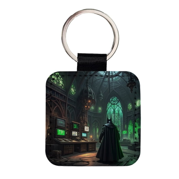 Evil Supervillain Lair Faux Leather Square Keychain