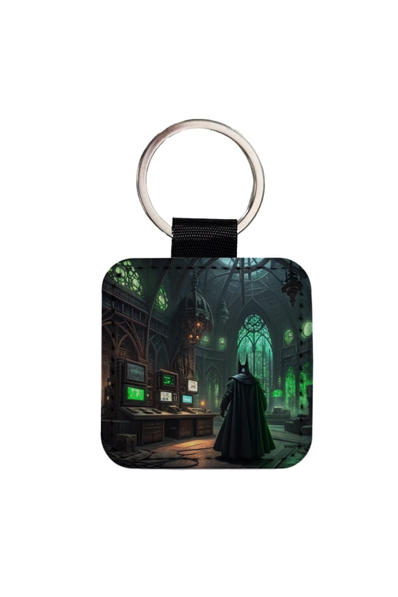 Evil Supervillain Lair Faux Leather Square Keychain