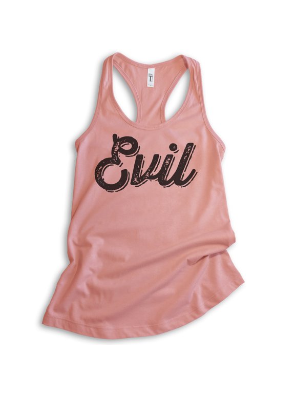 Evil Tank Top, Ladies Racerback Tank Top, Cute Evil Tank, Sassy Tank, Devilish Girlfriend Bad Girl Tank, Desert Pink, Small
