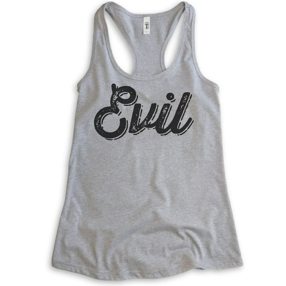Evil Tank Top, Ladies Racerback Tank Top, Cute Evil Tank, Sassy Tank, Devilish Girlfriend Bad Girl Tank, Heather Gray, Small