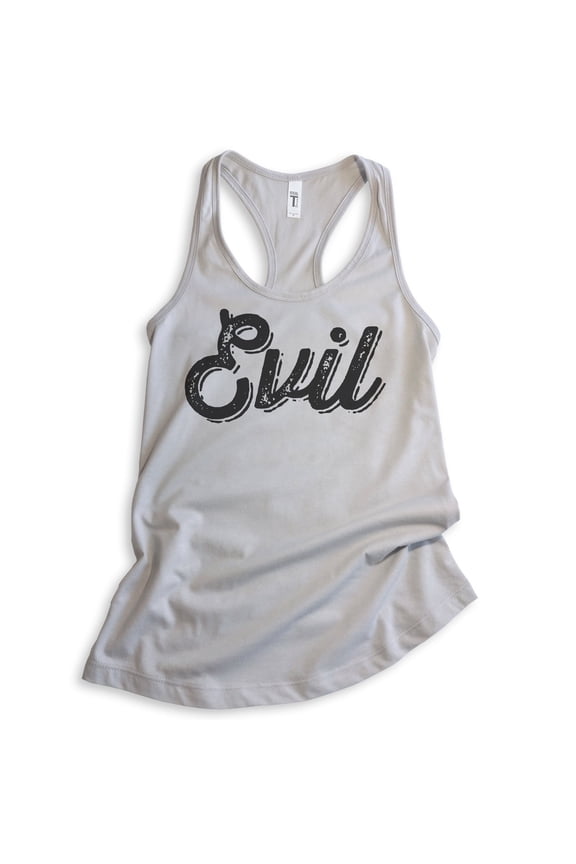 Evil Tank Top, Ladies Racerback Tank Top, Cute Evil Tank, Sassy Tank, Devilish Girlfriend Bad Girl Tank, Silver Gray, Medium