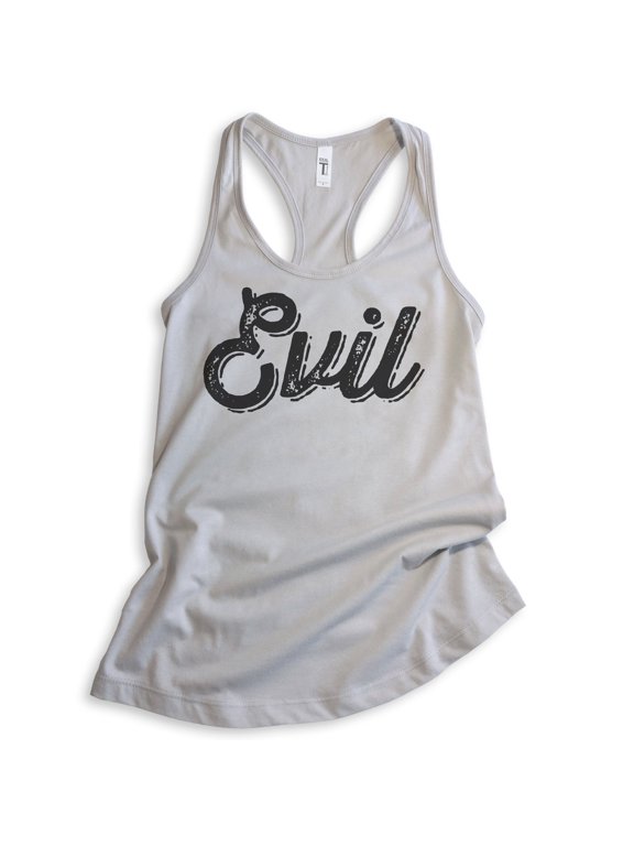 Evil Tank Top, Ladies Racerback Tank Top, Cute Evil Tank, Sassy Tank, Devilish Girlfriend Bad Girl Tank, Silver Gray, Small