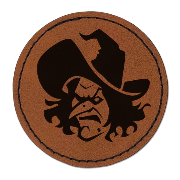 Evil Wicked Witch Scowl Halloween 2.5" Faux Leather Round Engraved Iron-On Patch - Brown
