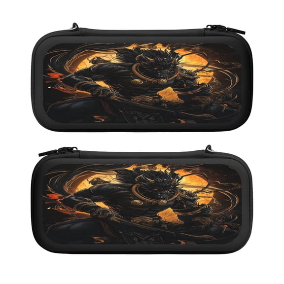 Evil Wukong (3), Carrying Case For Nintendo Switch & OLED Version, Eva Lightweight Shockproof Protective Pouch Case for Game Console & Accessories with 10 Game Card Slot & Wristband, Black