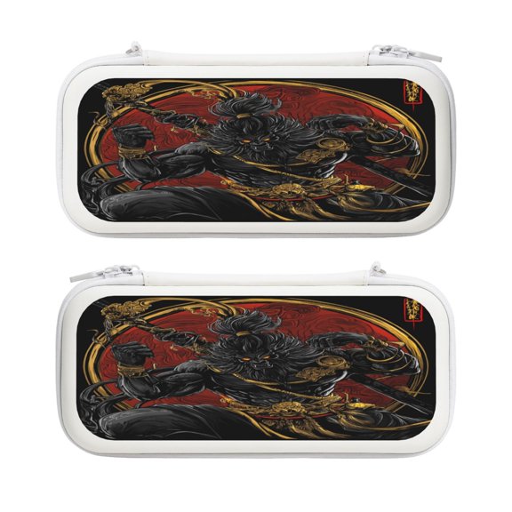 Evil Wukong (5), Carrying Case For Nintendo Switch & OLED Version, Eva Lightweight Shockproof Protective Pouch Case for Game Console & Accessories with 10 Game Card Slot & Wristband, White