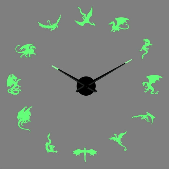 Evil dragon silhouette DIY creative Different Frameless Luminous Wall Clock Home Decor Modern Game lovers gifts - 27 inch