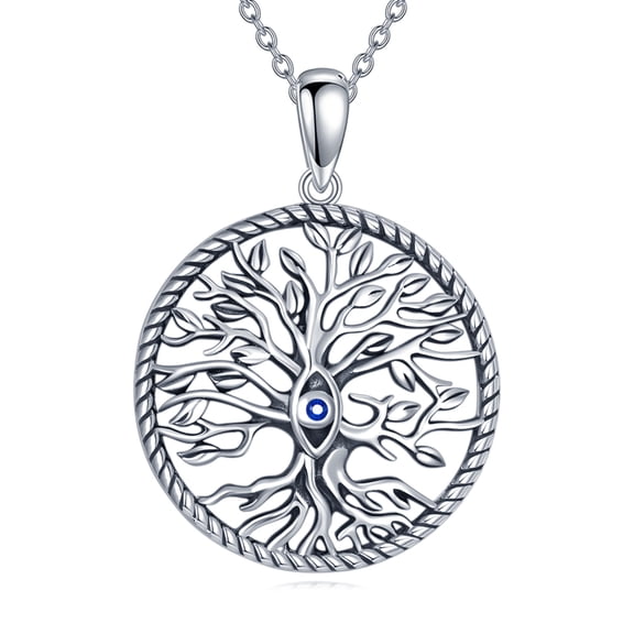 Evil of Eye Necklace 925 Sterling Silver Tree of Life Pendant Necklace Religious Jewelry Gifts for Women Men