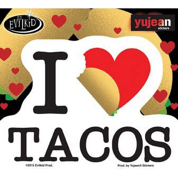 Evilkid - I LOVE TACOS - (Heart) 3.4" x 4.6" - Extra Long Lasting, In/Outdoor, All Weather/UV Resistant, Die-Cut Vinyl S