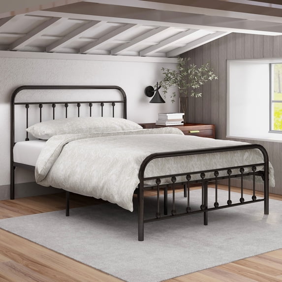 EvinTer Platform Metal Full Bed Frame, Suitable for All Ages, Brown