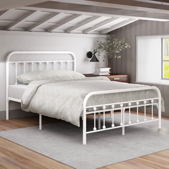 EvinTer Platform Metal Full Bed Frame, Suitable for All Ages, White
