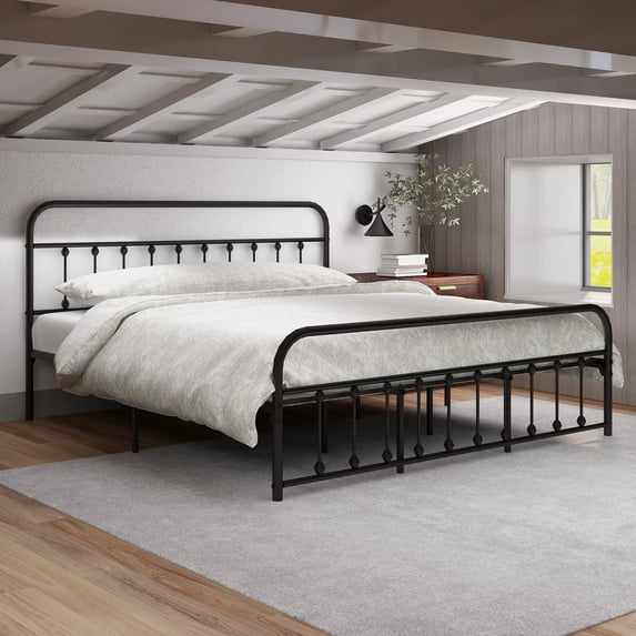 EvinTer Platform Metal King Bed Frame, Suitable for All Ages, Black
