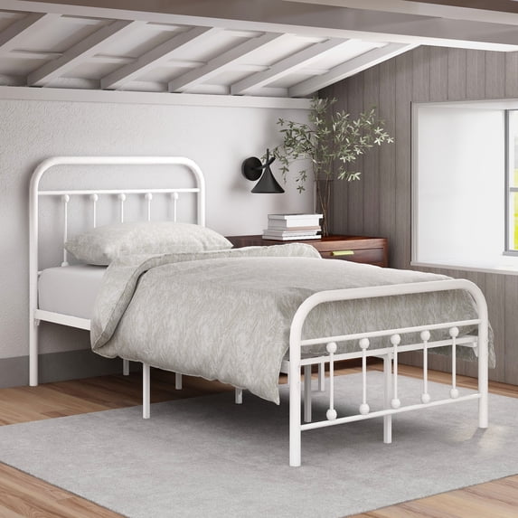 EvinTer Platform Metal Twin Bed Frame, Suitable for All Ages, White
