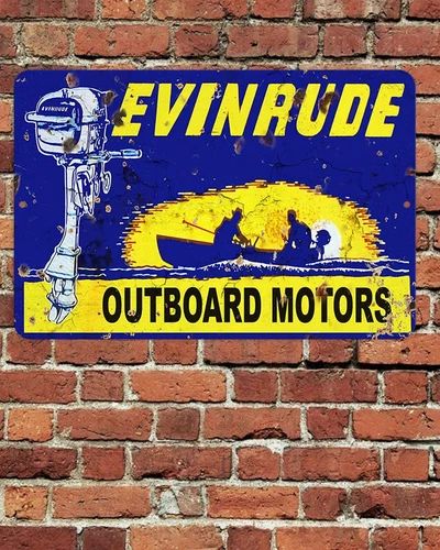 Evinrude Outboard Motors Sign Aluminum Metal 8"X12" Rustic Retro Aged