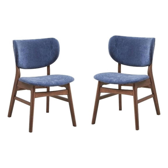 Benjara Evis 23" Side Dining Chair Set of 2- Walnut Brown- Soft Blue Fabric