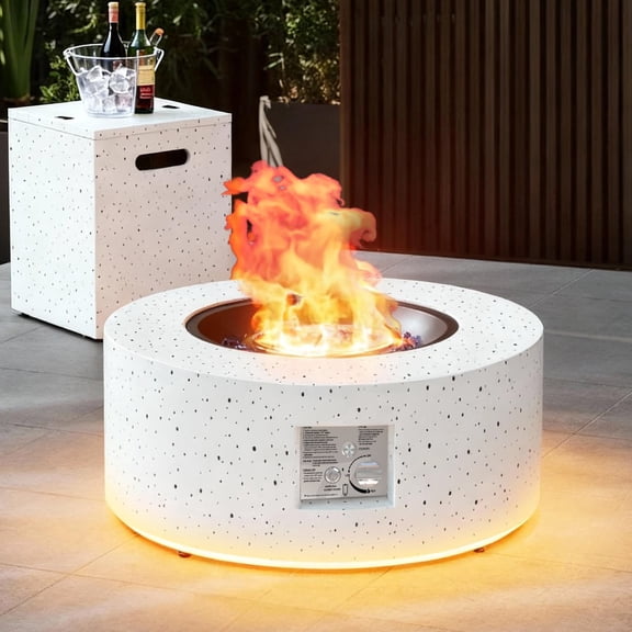 Evita 30" Round Outdoor Fire Pit Table 50,000 BTU Propane Fire Pit Table with with Golden LED Lights