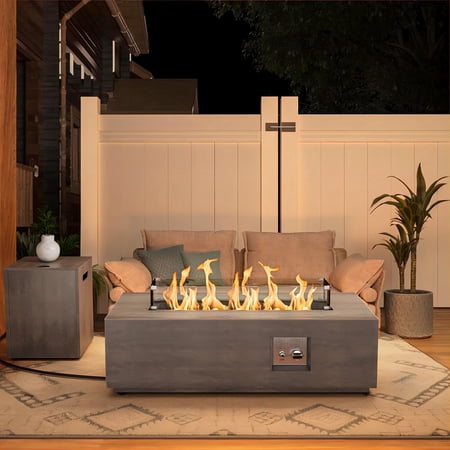 Evita 42" Propane Fire Pit Table, Rectangular Outdoor Gas Fire Pit Table with Tank Storage and Glass Wind Guard, 50,000 BTU Patio Fire Table for Backyard
