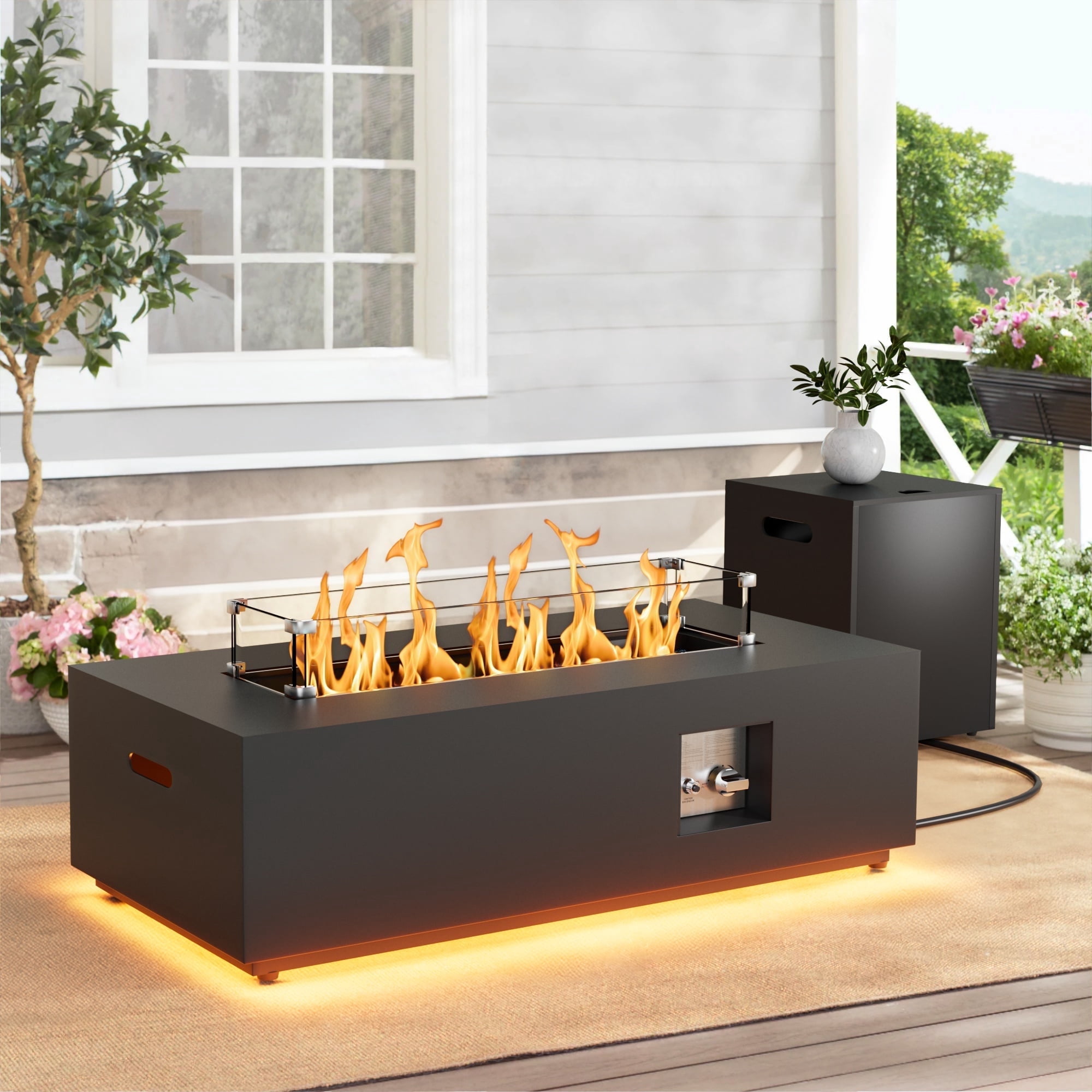 Evita 42" Outdoor Fire Pit Table for Outdoor 50,000 BTU Rropane Fire Pit Table with with Golden LED Lights