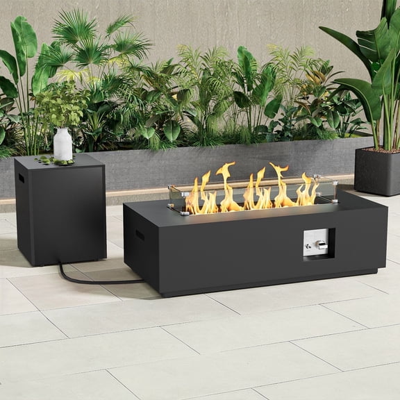 Evita 42" Propane Fire Pit Table for Outdoor 50,000 BTU Gas Fire Pits with Lid ,Glass stone,Tank Cover