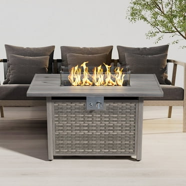 Evita 43'' 50,000 BTU Retangular Outdoor Gas Propan Fire Pit Table in Brown Wicker with Removable Lid and Waterproof Cover