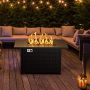 Evita 43 Propane Fire Pit Table, 50,000 BTU Auto Ignition Gas Fire Pit with Removable Lid & Waterproof Cover for Patio, Backyard, Black