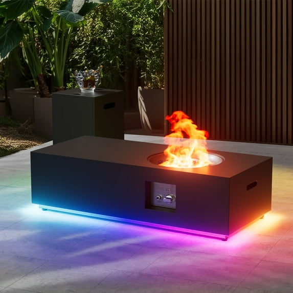 Evita 48 in. Propane Fire Pit Table with Round Burner 50,000 BTU Outdoor Fire Pit Table with LED Light and Tank Storage