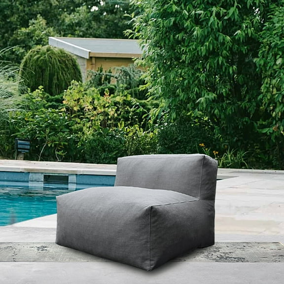 Evita Dark Gray Outdoor Furniture Patio Couch, Middle Bean Bag Chair, Daybed Sofa Comfy Couch, Water-Resistant Olefin Fabric, High-Density Foam Filled Comfy Lounge Seat