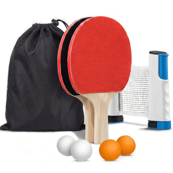 Evita Portable Ping Pong Paddle Set with Retractable Net, 2 Rackets, 4 Balls and Carry Bag for Indoor & Outdoor Table Tennis Games