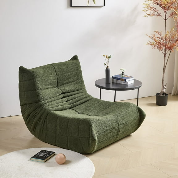 Evita Teddy Fabric Green Bean Bag Chair, Memory Foam Lounge Chair for Adults, Ergonomic Floor Seating Sofa for Living Room or Bedroom