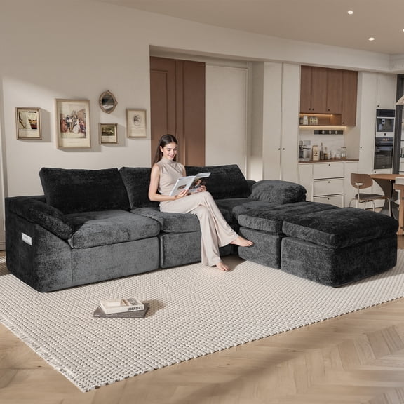 Evitormill Boneless Sofa, 110 Inch Sectional Cloud Couch, No Assembly Required, One Box, OEKO-TEX, Gray