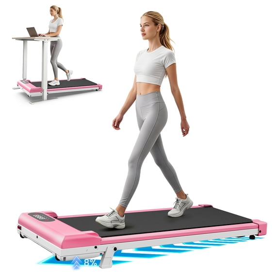 Evitormill Walking Pad Under Desk Treadmill with Incline for Home and Office, 2.5HP Low Noise, 36" Running Belt, Supports 265 Lbs (Pink)