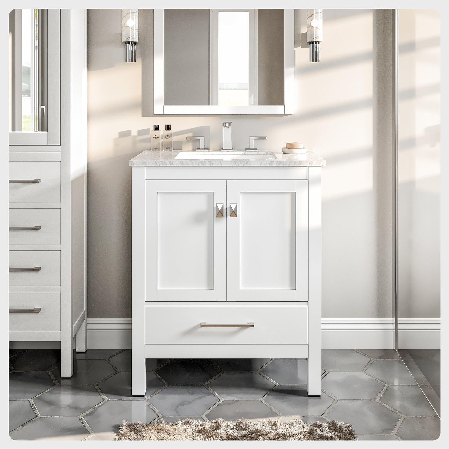 Eviva Aberdeen 30" Transitional White Bathroom Vanity with White Carrara Countertop - Walmart.com