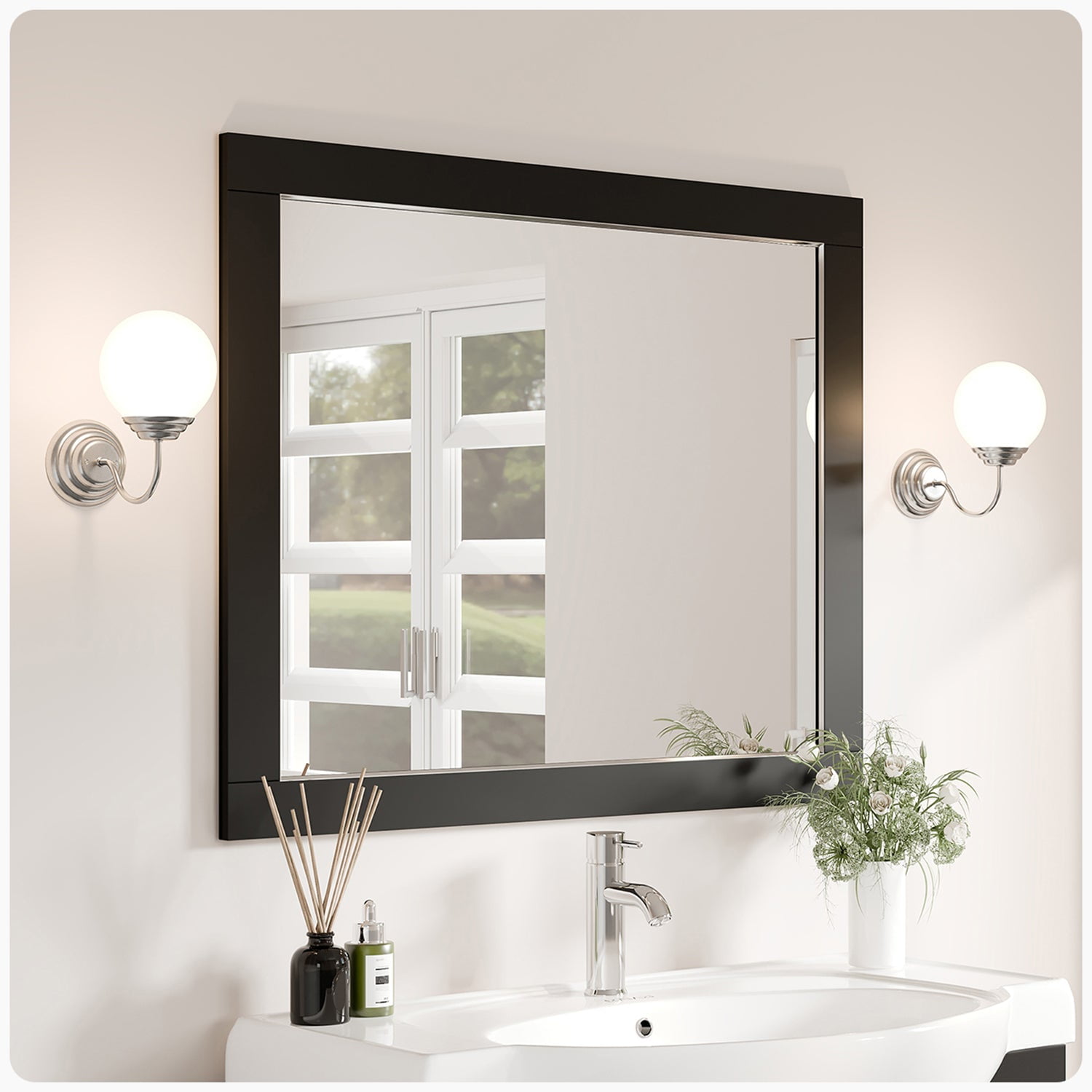 Aberdeen 36" Espresso Wood Framed Bathroom Vanity Mirror