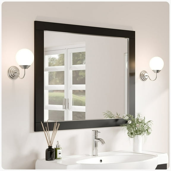 Eviva Aberdeen 36" Espresso Framed Bathroom Wall Mirror