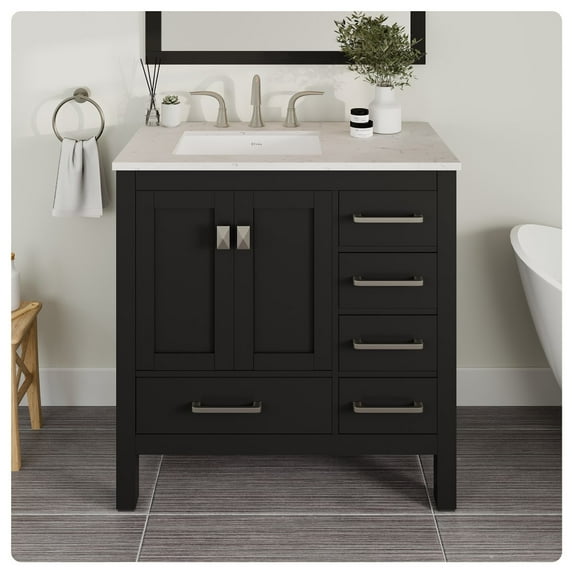 Eviva Aberdeen 36"W x 22"D Espresso Bathroom Vanity with White Carrara Quartz Countertop and Undermount Porcelain Sink