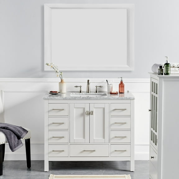 Eviva Aberdeen 42" W x 22" D x 34" H White Bathroom Vanity with White Carrara Countertop