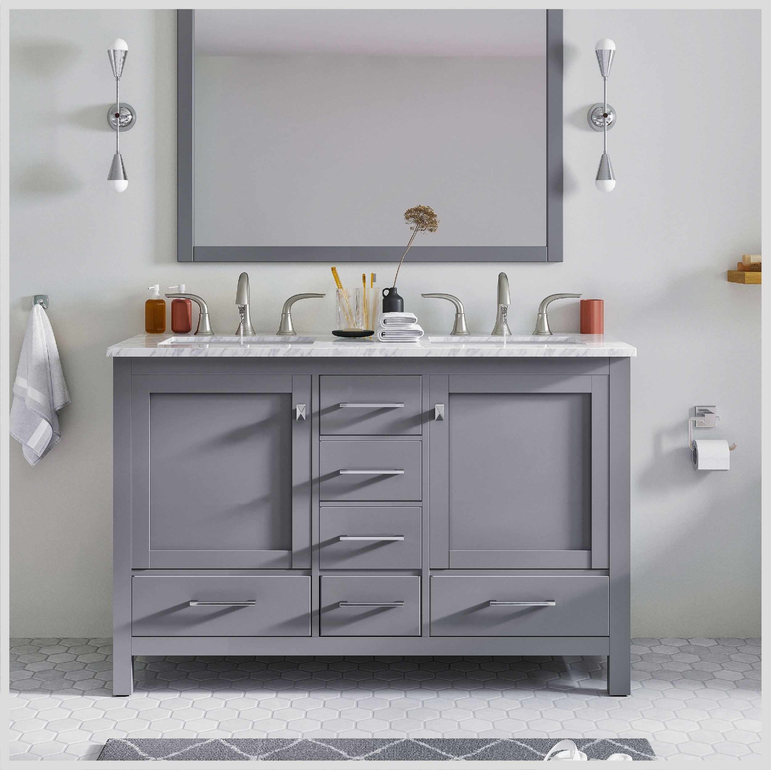 Eviva Aberdeen 48" Gray Transitional Double Sink Bathroom Vanity w ...