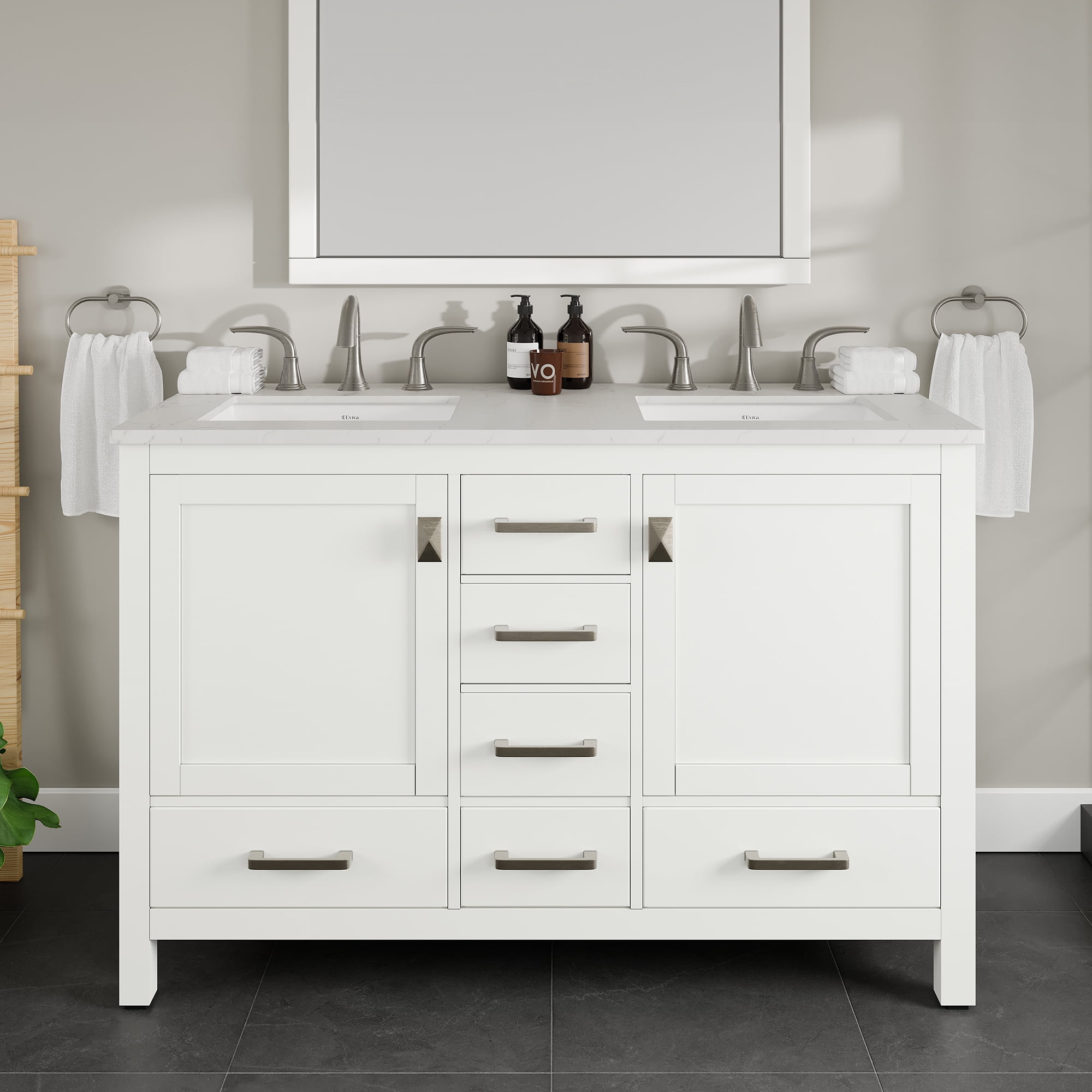 Eviva Aberdeen 48"W x 22"D White Double Sink Bathroom Vanity with White ...