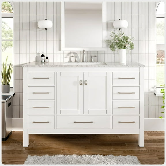 Eviva Aberdeen 60" Transitional White Single Bathroom Vanity with White Carrara Countertop