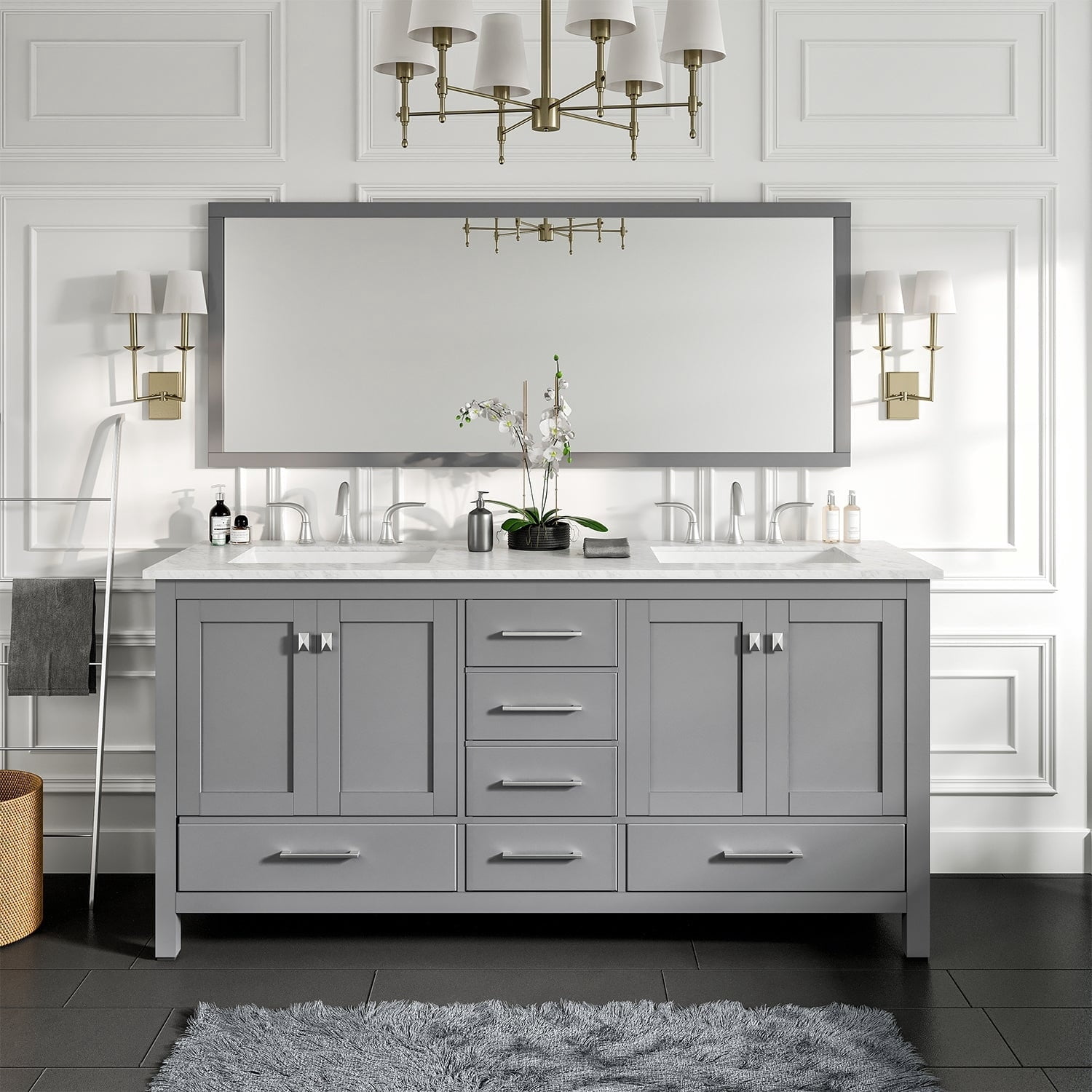 Eviva Aberdeen 72" Transitional Gray Bathroom Vanity with White Carrara ...