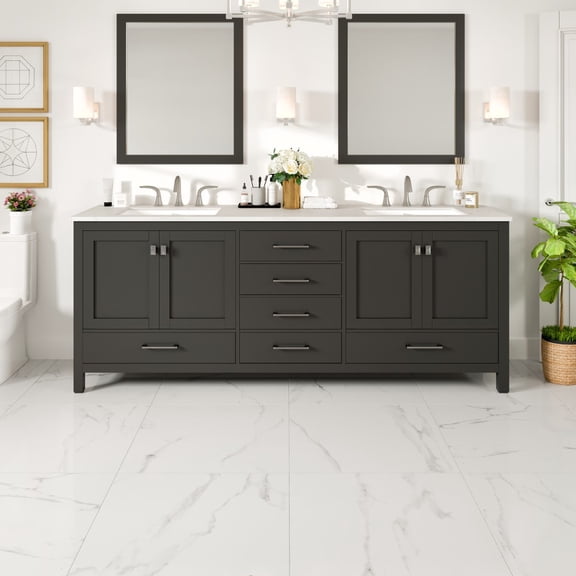 Eviva Aberdeen 84 Transitional Espresso Bathroom Vanity with White Carrara Quartz Countertop