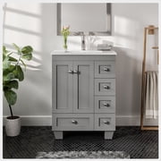 Eviva Acclaim 24" Gray Transitional Bathroom Vanity w/ White Quartz Top