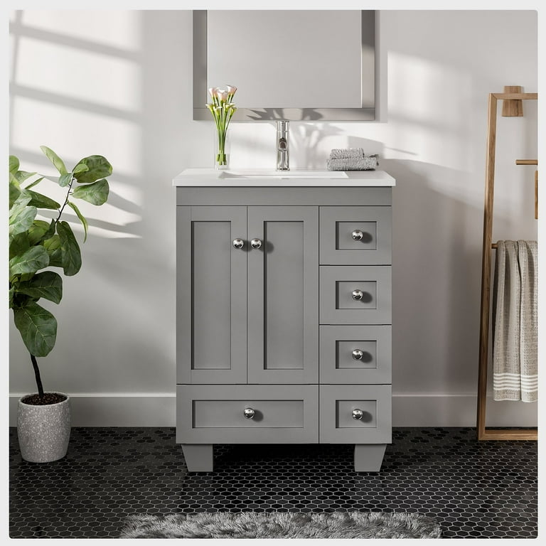 Eviva Acclaim 24 in. Gray Transitional Bathroom Vanity with White Quartz Top Eviva Acclaim 24 in. Gray Transitional Bathroom Vanity with White Quartz Top