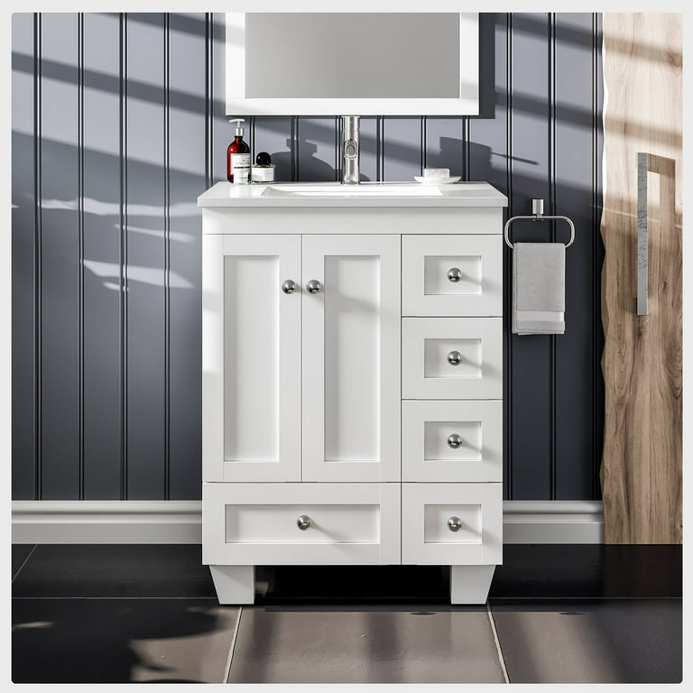 Eviva Acclaim 24 in. Gray Transitional Bathroom Vanity with White Quartz Top Eviva Acclaim 24 in. Gray Transitional Bathroom Vanity with White Quartz Top