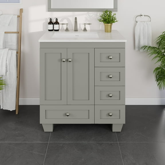 Eviva Acclaim 30"W x 22"D Gray Bathroom Vanity with White Carrara Quartz Countertop and Undermount Porcelain Sink